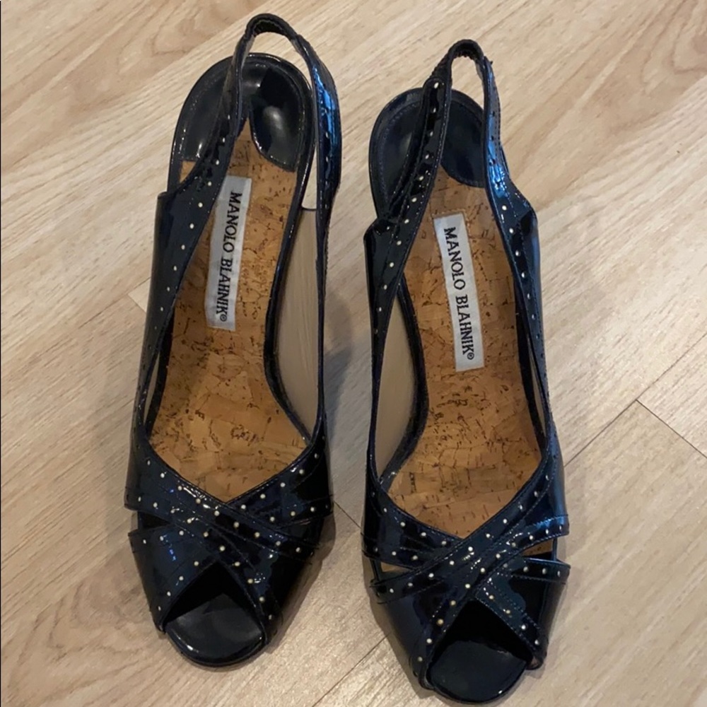 Manolo Blahnik Black Patten Leather heels Sz 37.5
